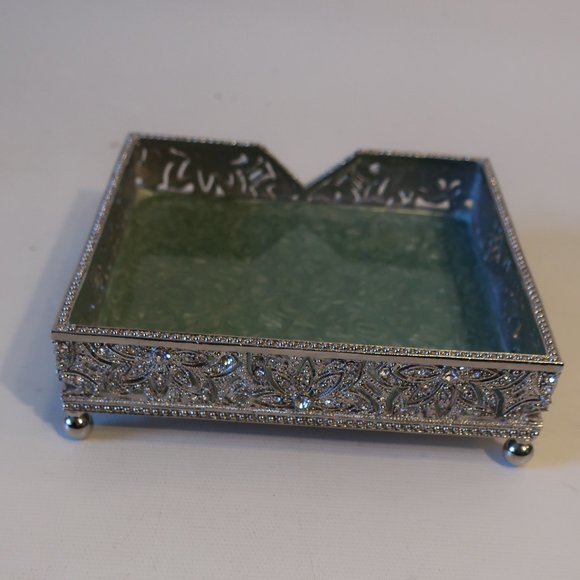 Womens Olivia Riegel Silver Sage Enameled Pave Crystal Cocktail Napkin Tray * - Picture 4 of 8